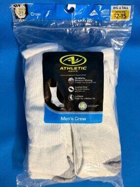 NEW ATHLETIC WORKS 10 PACK / MEN'S BIG & TALL CREW SOCKS / SHOE SIZE 12 - 15
